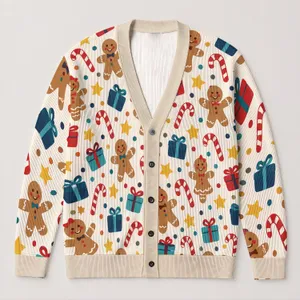 Gingerbread Gifts And Candy Canes For Cozy Holiday Gatherings And Winter Outings All-over Print Knitted Cardigan