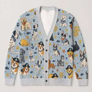 Pirate Dog Motifs for Relaxed Weekend Layers and Casual Adventures for Dog Lovers All-over Print Knitted Cardigan