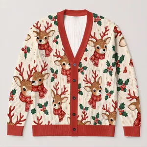 Reindeer Holly Winter Holiday Style For Cozy Seasonal Gatherings And Festive Outings All-over Print Knitted Cardigan