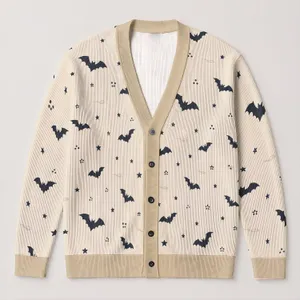 Midnight Bat And Star Motifs For Autumn Layering, Whimsical Gothic Style For Women All-over Print Knitted Cardigan