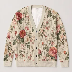 Vintage Rose Floral Blooms for Romantic Everyday Layering and Garden Gatherings All Year All-over Print Knitted Cardigan