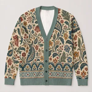 Vintage Floral Folk Motifs for Autumn Layering and Everyday Casual Style for Women All-over Print Knitted Cardigan