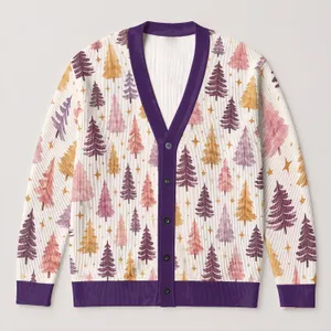 Watercolor Evergreen Trees for Cozy Winter Layering and Festive Everyday Style for Women All-over Print Knitted Cardigan