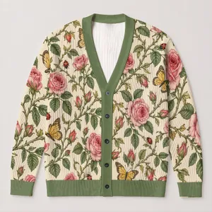 Pink Roses and Golden Butterflies for Everyday Garden Style, Feminine Nature Gift All-over Print Knitted Cardigan