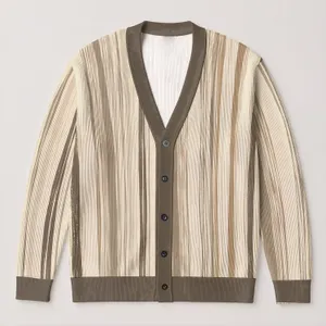Neutral Vertical Stripe Layering Style for Spring Summer Casual Outfits for Women All-over Print Knitted Cardigan