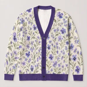Lavender Wildflower Garden For Spring Layering And Everyday Cottage Style For Women All-over Print Knitted Cardigan