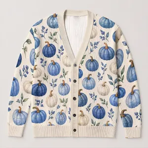 Blue Pumpkin Autumn Style for Harvest Gatherings and Cozy Seasonal Layering Gifts All-over Print Knitted Cardigan