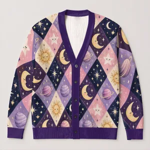 Celestial Moon And Planet Motifs For Dreamy Layering, Date Nights And Weekend Getaways All-over Print Knitted Cardigan