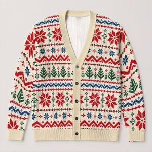 Fair Isle Snowflake Holiday Layers For Women, Cozy Winter Weekend Outfit Styling All-over Print Knitted Cardigan