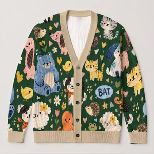 Cute Cartoon Animal Friends for Playful Everyday Layering and Casual Weekend Outings All-over Print Knitted Cardigan