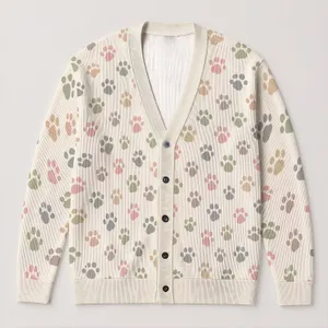 Pastel Animal Paw Motifs for Cozy Everyday Layering and Youthful Women's Casual Style All-over Print Knitted Cardigan