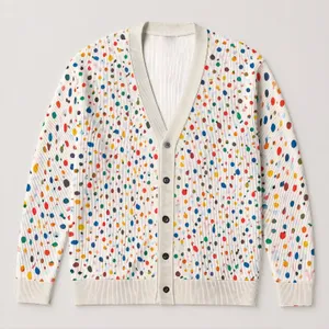 Multicolor Speckled Warm White Layers for Relaxed Autumn Outfits and Weekend Wear All-over Print Knitted Cardigan