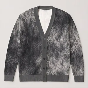 Silver Gray Shaggy Abstract Texture for Cozy Autumn Layering and Everyday Women’s Style All-over Print Knitted Cardigan