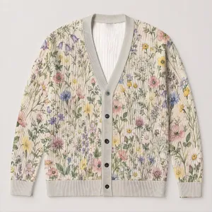 Watercolor Wildflower Meadow Motifs for Everyday Layering and Cottagecore Wardrobes All-over Print Knitted Cardigan