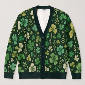 Emerald Shamrock Clover Garden For St. Patrick’s Day Layering And Casual Outings For Women All-over Print Knitted Cardigan