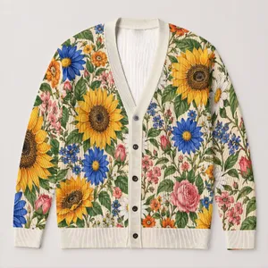 Sunflower Daisy Rose Garden for Casual Dates and Everyday Bohemian Style for Women All-over Print Knitted Cardigan