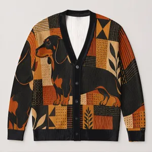 Dachshund Patchwork Motif for Weekend Travel and Everyday Layering Dog Lovers Gift All-over Print Knitted Cardigan