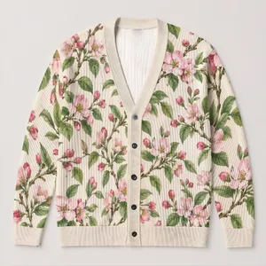 Pink Apple Blossom Branches for Elegant Layering and Everyday Spring Style for Women All-over Print Knitted Cardigan