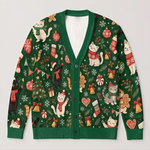 Festive Cat And Christmas Tree Holiday Cheer For Cozy Winter Parties And Gift Giving All-over Print Knitted Cardigan