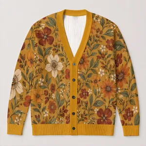 Autumn Wildflower Florals in Ochre and Rust for Cozy Everyday Layering and Gifting All-over Print Knitted Cardigan