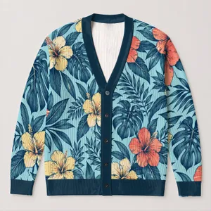 Tropical Flowers And Palm Leaves For Resort Weekends And Everyday Layering For Women All-over Print Knitted Cardigan