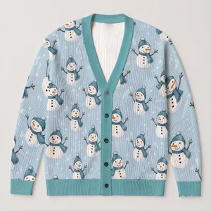 Snowman Winter Cheer With Snowflakes For Cozy Holiday Layering For Women And Moms All-over Print Knitted Cardigan