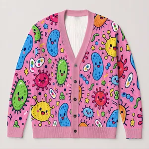 Colorful Cartoon Bacteria Motifs For Playful Casual Layering And Cozy Weekend Outings All-over Print Knitted Cardigan