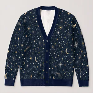 Celestial Stars And Moons For Cozy Autumn Evenings, Night Sky Lovers, And Everyday Layering All-over Print Knitted Cardigan