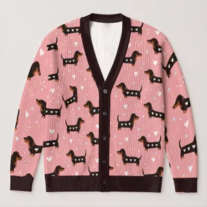 Dachshund Hearts for Casual Spring Layering, Women's Everyday Dog Lover Style Gift All-over Print Knitted Cardigan