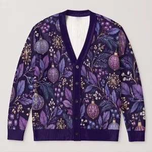 Purple Botanical Ornaments for Cozy Autumn Layering and Holiday Gatherings for Women All-over Print Knitted Cardigan