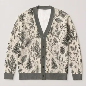 Pinecone Evergreen Woodland Botanicals for Cozy Winter Outings and Holiday Gatherings All-over Print Knitted Cardigan