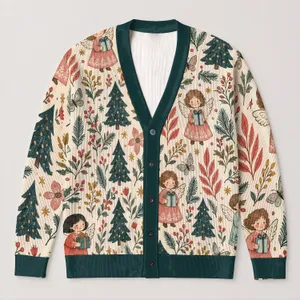Angel Children And Pine Trees For Cozy Christmas Gatherings And Winter Layering Style All-over Print Knitted Cardigan