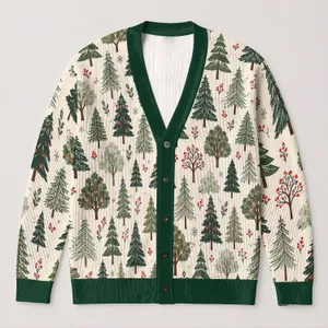Green Christmas Tree Holiday Motif For Cozy Winter Layering And Festive Everyday Style All-over Print Knitted Cardigan