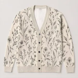Delicate Botanical Wildflower Sprigs for Relaxed Autumn Layering, Elegant Women’s Style All-over Print Knitted Cardigan