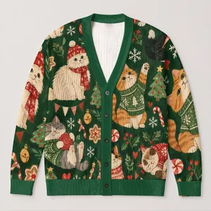 Christmas Cat Holiday Motifs For Cozy Winter Layering, Festive Women’s Seasonal Gift All-over Print Knitted Cardigan