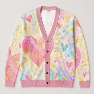 Pastel Pink Heart Rainbow Burst for Romantic Autumn Layering and Everyday Wear for Women All-over Print Knitted Cardigan