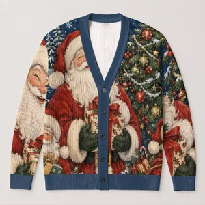 Santa Claus Holiday Snow Scene For Cozy Christmas Layering And Winter Gatherings All-over Print Knitted Cardigan