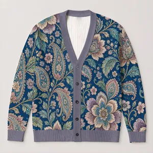 Vintage Bohemian Floral Paisley Layering Style For Autumn Commuting Everyday Women All-over Print Knitted Cardigan