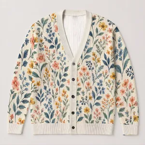 Pastel Wildflower Sprigs for Everyday Layering and Weekend Garden Strolls for Women All-over Print Knitted Cardigan