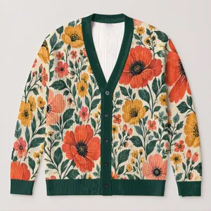 Coral Poppy Floral Blooms for Spring Outings and Everyday Layering for Women’s Style All-over Print Knitted Cardigan