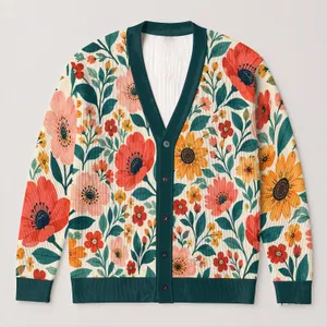 Colorful Botanical Flowers for Cozy Autumn Layering and Relaxed Everyday Style Wear All-over Print Knitted Cardigan
