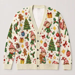 Playful Christmas Elves And Presents For Festive Gatherings And Cozy Family Days All-over Print Knitted Cardigan