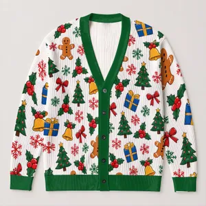 Festive Christmas Berries, Gingerbread and Gifts for Cozy Holiday Gatherings for Women All-over Print Knitted Cardigan
