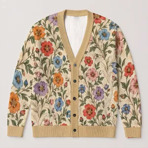 Vintage Floral Vines and Braided Botanicals for Everyday Layering, Feminine Style All-over Print Knitted Cardigan