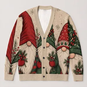 Christmas Gnomes With Santa Hats For Cozy Holiday Cheer And Casual Winter Layering All-over Print Knitted Cardigan