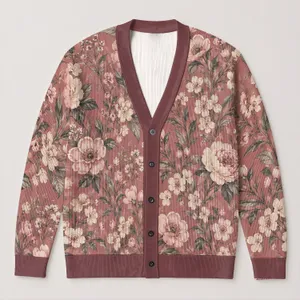 Vintage Dusty Rose Floral Botanicals For Relaxed Everyday Layering In Women's Style All-over Print Knitted Cardigan