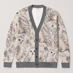 Pearl-Eyed Snowy Owls for Cozy Woodland Layering and Relaxed Everyday Weekend Style All-over Print Knitted Cardigan