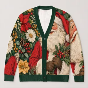 Santa Floral Holiday Celebration For Festive Winter Gatherings And Everyday Seasonal Cheer All-over Print Knitted Cardigan