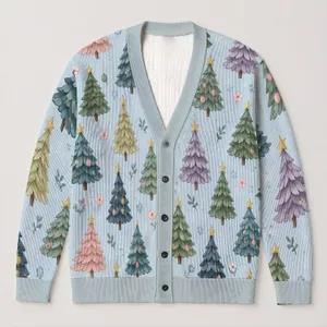 Pastel Christmas Trees for Cozy Holiday Layering and Everyday Winter Weekend Style All-over Print Knitted Cardigan