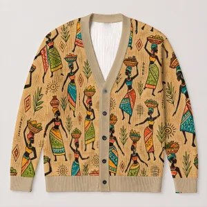 Colorful African Dance Women Carrying Baskets For Bohemian Autumn Layering And Travel All-over Print Knitted Cardigan